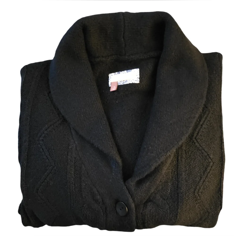 Pilcro Anthropologie Womens Black Shawl Cable-knit Button Cardigan Size Small - Picture 15 of 16